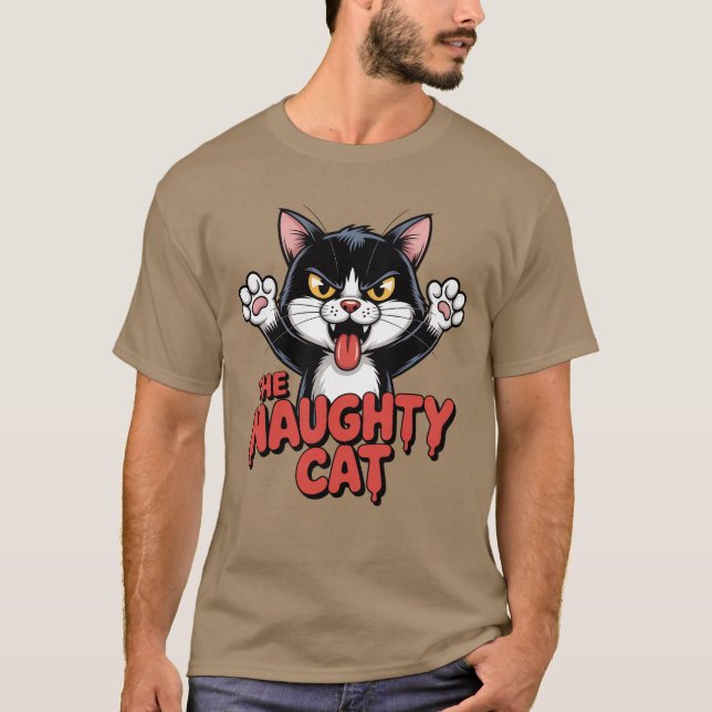Angry Cat Cartoon The Naughty Cat Graphic T-Shirt (Front)