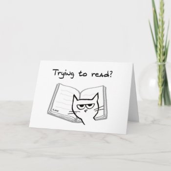 Angry Cat Challenges Book Lovers - Funny Cat Card by FunkyChicDesigns at Zazzle
