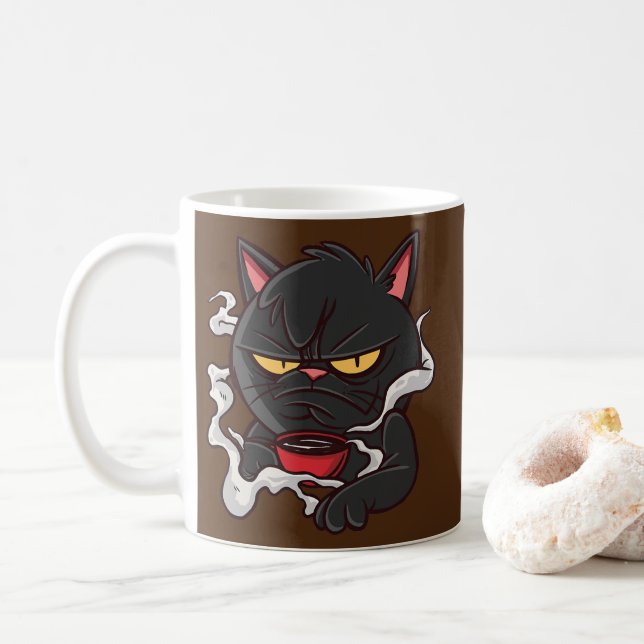 Angry Cat Coffee Kitten Mad  Coffee Mug (With Donut)