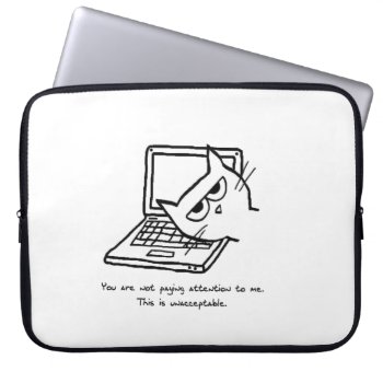 Angry Cat Demands Attention - Cat Laptop Sleeve by FunkyChicDesigns at Zazzle