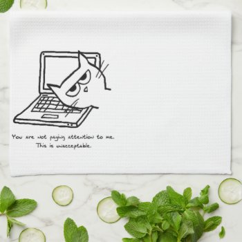 Angry Cat Demands Attention - Funny Hand Towel by FunkyChicDesigns at Zazzle