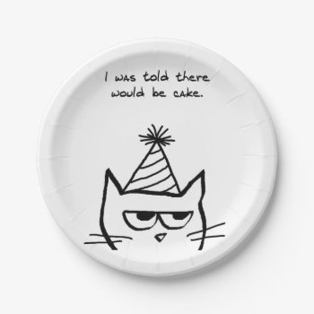 Angry Cat Demands Cake - Funny Special Occasions Paper Plates by FunkyChicDesigns at Zazzle