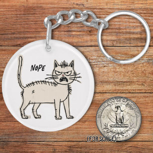 Angry Cat Drawing Sarcastic Phrase Bag Charm Keychain