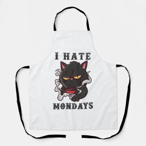 angry cat drink coffee i hate mondays apron