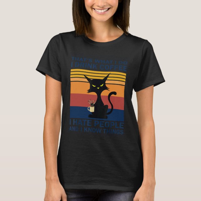 Angry Cat Drinking Coffee T-Shirt (Front)