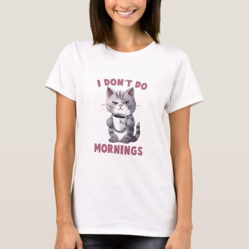 Angry Cat _ I Dont Do Mornings  T_Shirt