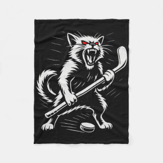 Angry Cat Ice Hockey Player Design Gift For Men Wo Fleece Blanket