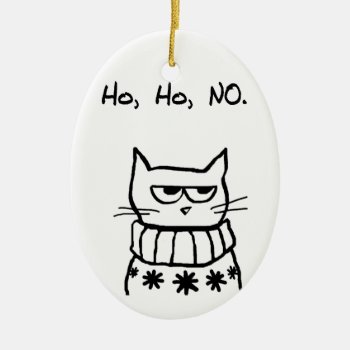 Angry Cat In A Christmas Sweater - Funny Cat Xmas Ceramic Ornament by FunkyChicDesigns at Zazzle