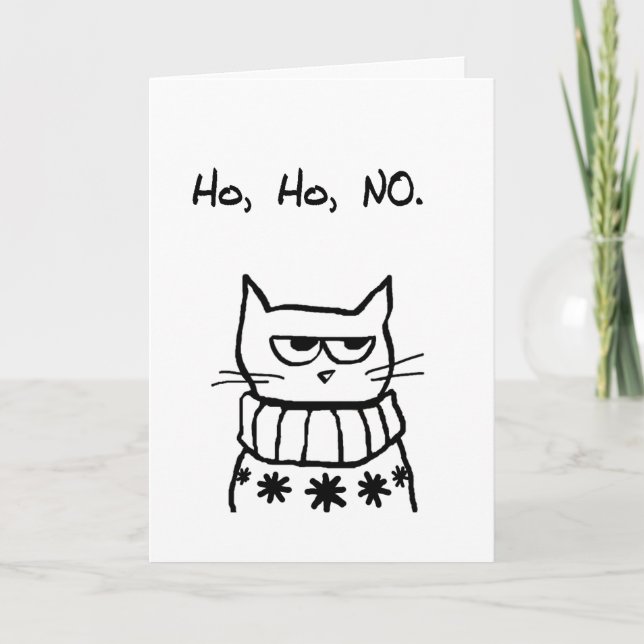 Angry Cat in a Christmas Sweater - Funny Cat Xmas Holiday Card (Front)