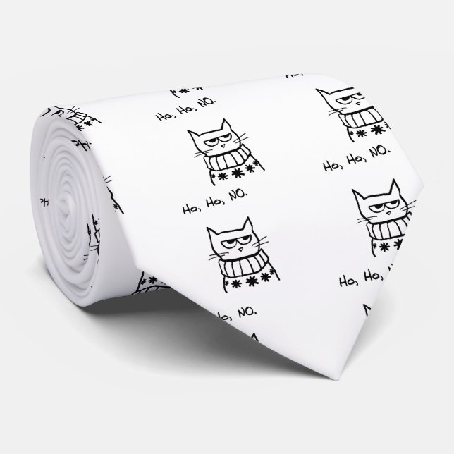 Angry Cat in a Christmas Sweater - Funny Cat Xmas Neck Tie (Rolled)