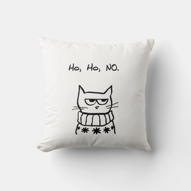 Angry Cat in a Christmas Sweater - Funny Cat Xmas Throw Pillow (Front)