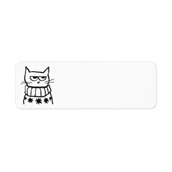 Angry Cat In A Christmas Sweater Label by FunkyChicDesigns at Zazzle