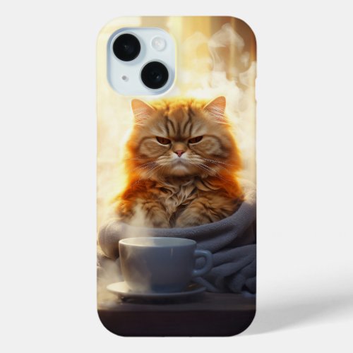 Angry Cat in Morning iPhone 15 Case