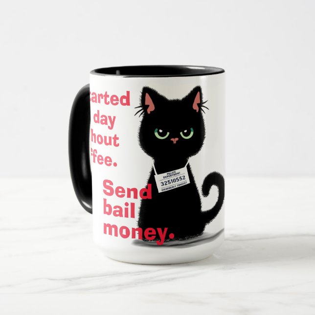 Angry Cat Mug Shot Send Bail Money Funny Coffee (Front Left)