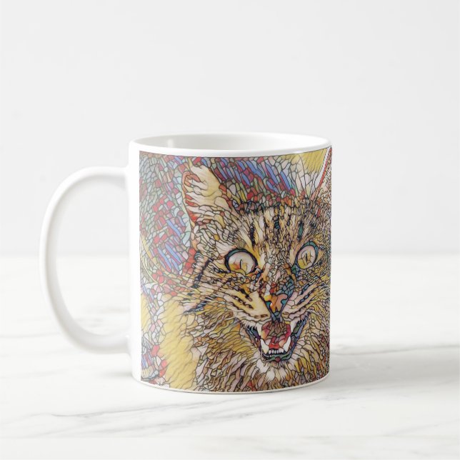 Angry cat multicolor stained glass coffee mug (Left)