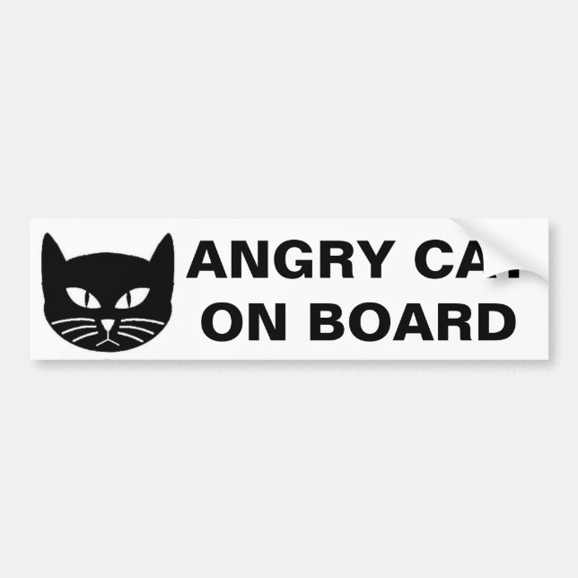 ANGRY CAT ON BOARD BUMPER STICKER (Front)