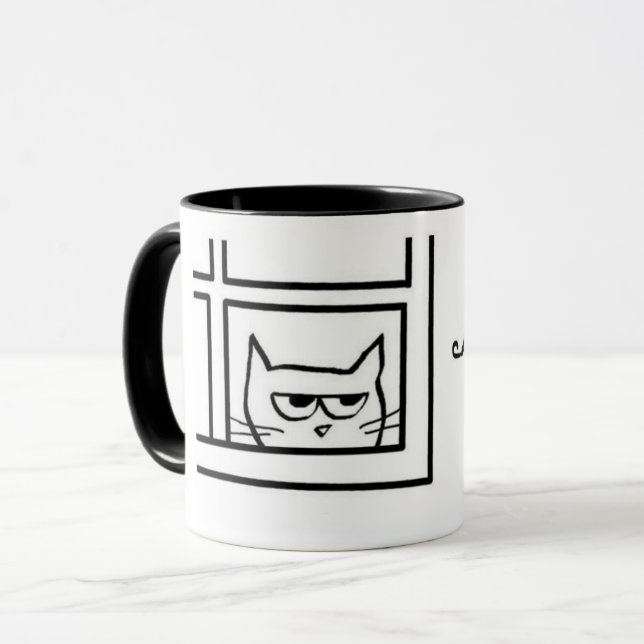 Angry Cat Sees Another Cat - Funny Coffee Mug (Front Left)