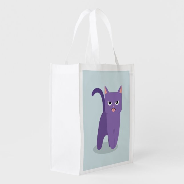 Angry cat sticking his tongue out grocery bag (Back Side)