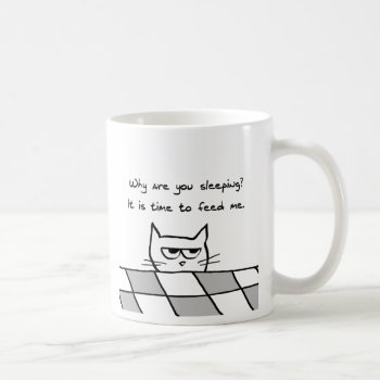 Angry Cat Wants You Out Of Bed Coffee Mug by FunkyChicDesigns at Zazzle