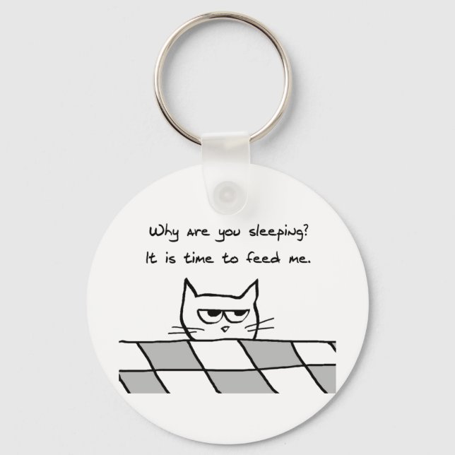 Angry Cat Wants You Out of Bed Keychain (Front)