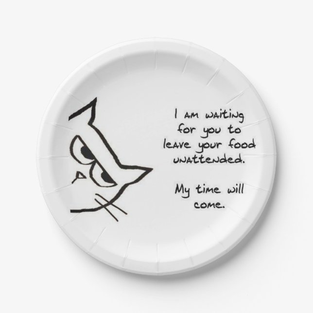 Angry Cat Will Steal Your Food - Funny Paper Plate (Front)