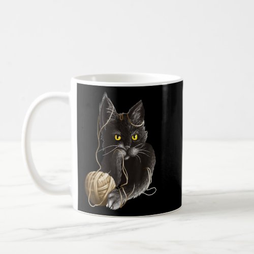 Angry Cat With Yellow eyes Stuck in a Ball of Stri Coffee Mug