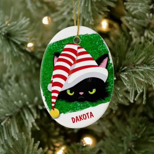 Angry Cat You Get Socks Holiday Ceramic Ornament