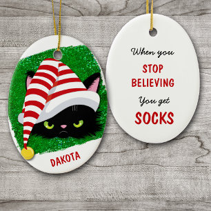 Angry Cat You Get Socks! Holiday Ceramic Ornament