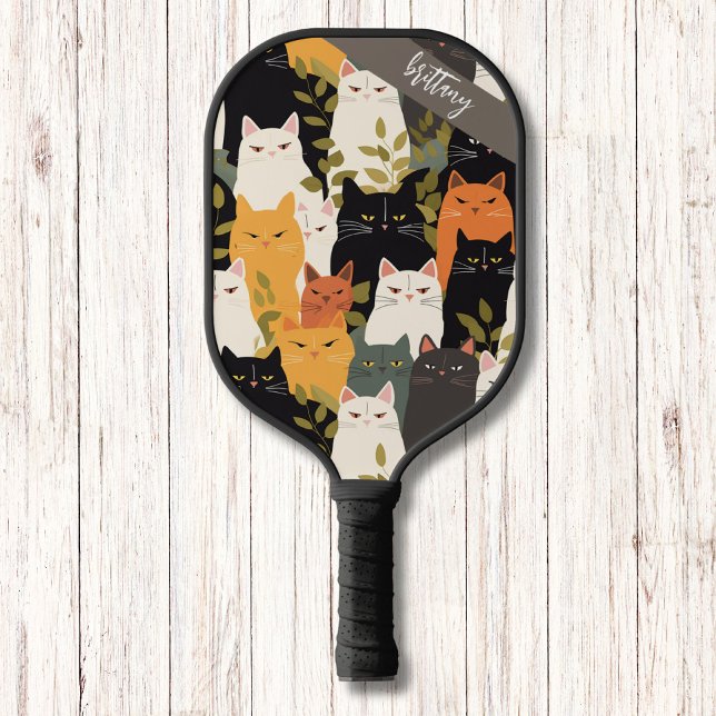 Angry Cats Pattern Modern Monogram   Pickleball Paddle (Creator Uploaded)