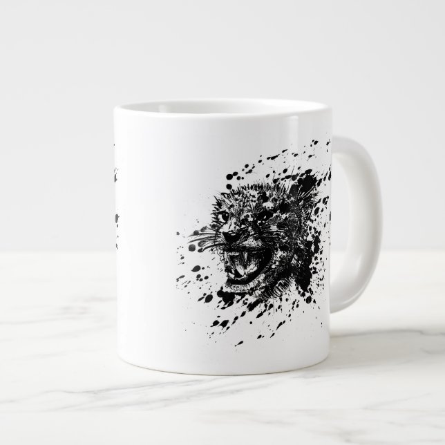 Angry Cheetah in Black Splash Pick Your Background Giant Coffee Mug (Front Right)