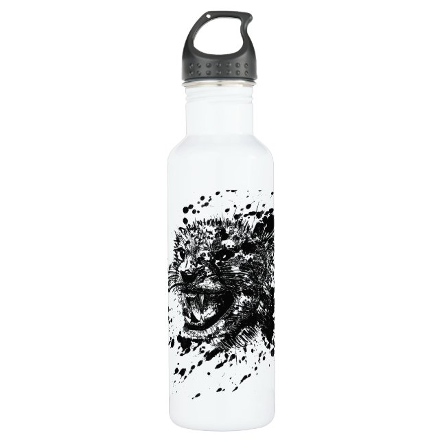 Angry Cheetah in Black Splash Pick Your Background Water Bottle (Front)