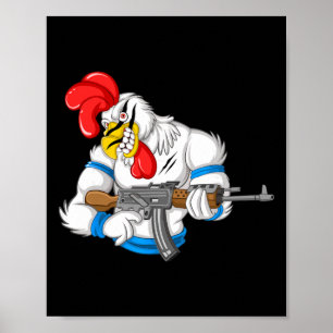 Angry Chicken Cartoon Weapon Rooster Funny Gun Far Poster