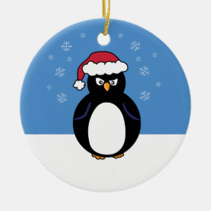 Angry Christmas Penguin Ceramic Ornament