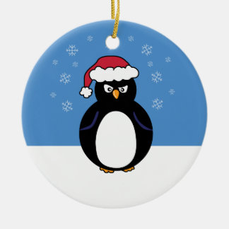 Angry Christmas Penguin Ceramic Ornament
