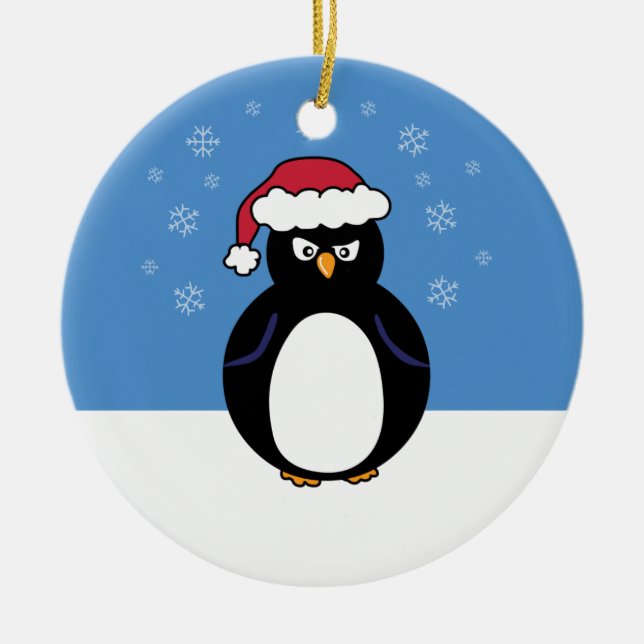 Angry Christmas Penguin Ceramic Ornament (Front)