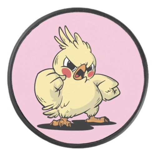 Angry cockatoo design hockey puck