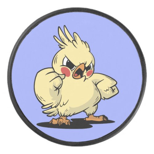 Angry cockatoo design hockey puck