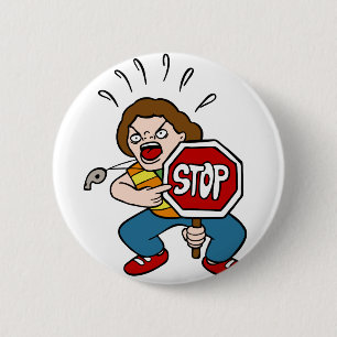 Angry Crossing Guard Cartoon Character Pinback Button