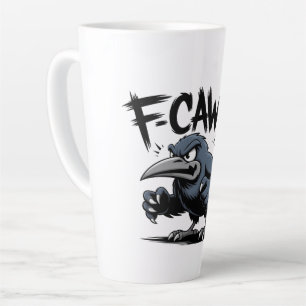 Angry Crow “F-CAW-F ” – Edgy Cartoon Bird Design Latte Mug