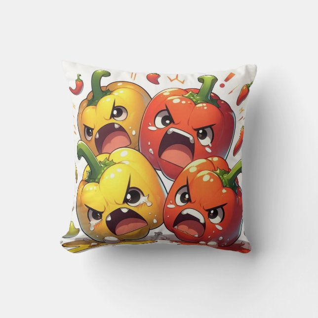 Angry crying Bell Peppers Throw Pillow (Front)