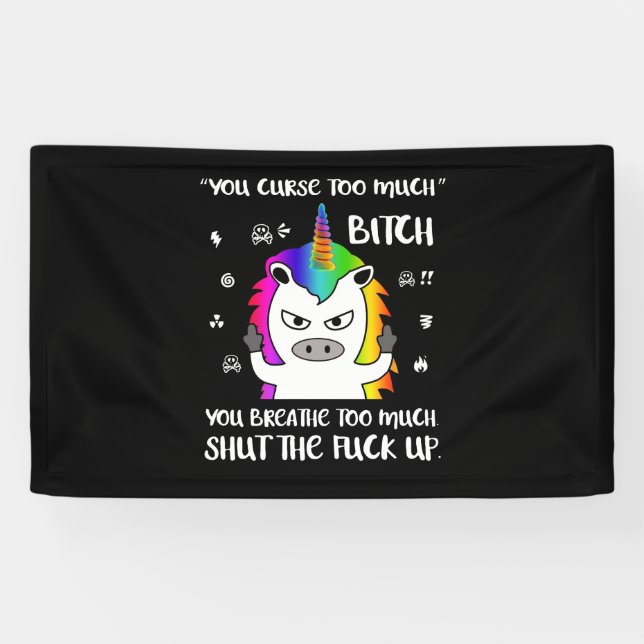 Angry Cussing Cursing Unicorn Funny Banner (Horizontal)