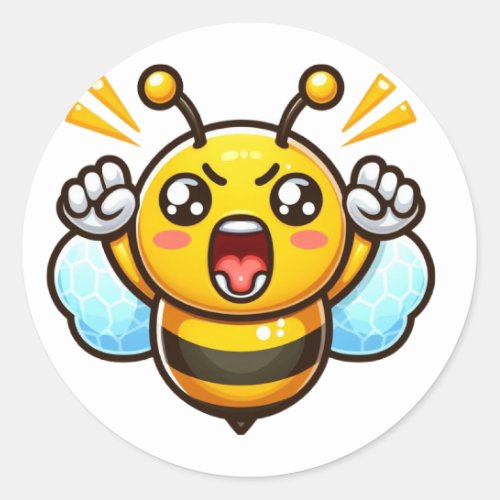 Angry Cute Bee Classic Round Sticker