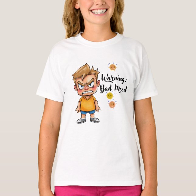 Angry Cute Boy Cartoon T-Shirt – Funny Grumpy Mood (Front)