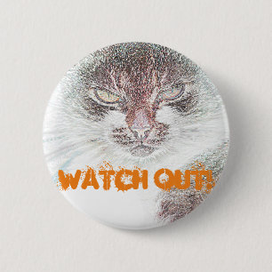 Angry Cute Cate Face Sketch Button