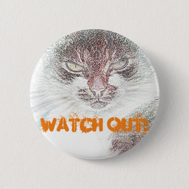 Angry Cute Cate Face Sketch Button (Front)