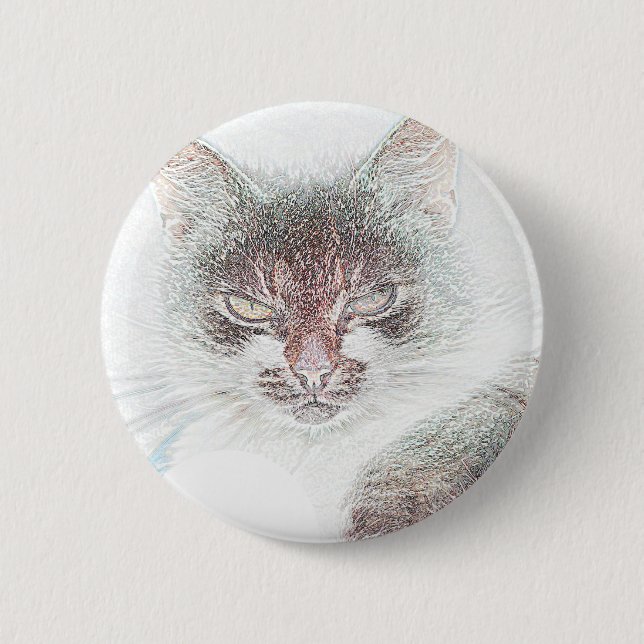 Angry Cute Cate Face Sketch Button (Front)