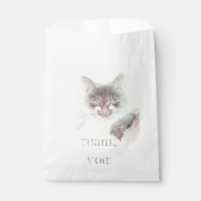 Angry Cute Cate Face Sketch Favor Bag (Front)