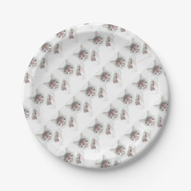Angry Cute Cate Face Sketch Paper Plates (Front)