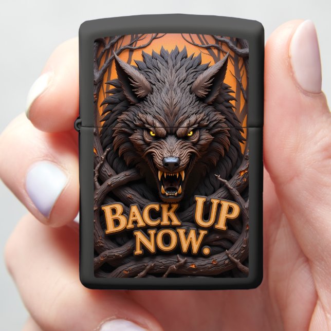 🐺 Angry Dark Wolf Branches Fire Zippo Lighter (In Hand)