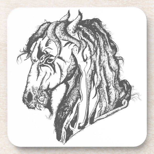 Angry Devil Horse in Black Beverage Coaster (Front)